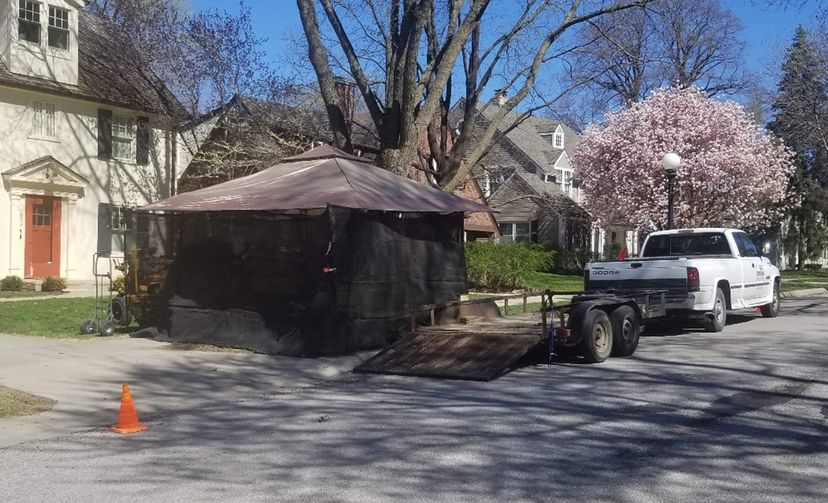 Tent used to contain chips